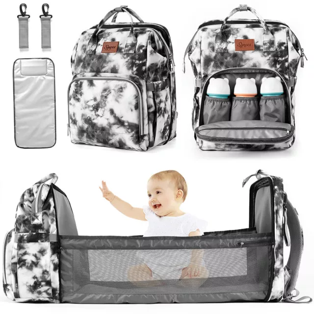 Folding Mommy Bag Backpack Diaper Bag w/ Crib Bed Large Capacity Travel Portable