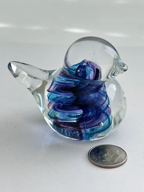 Vintage Art Glass Bird Fingurine Paperweight Blue and Purple