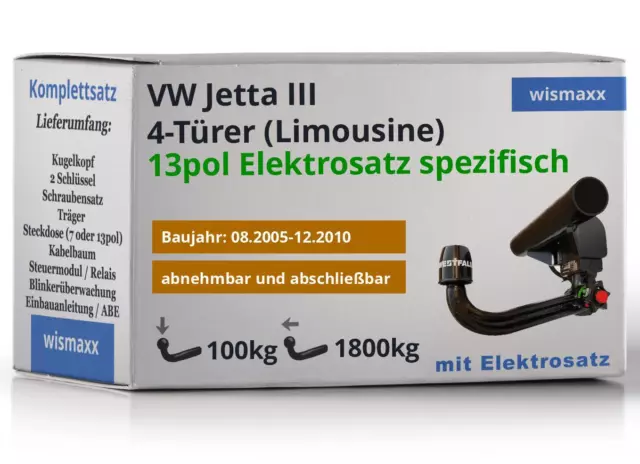 WESTFALIA ANHÄNGERKUPPLUNG abnehmbar für VW Jetta III 05-10 +7pol ES spezifisch