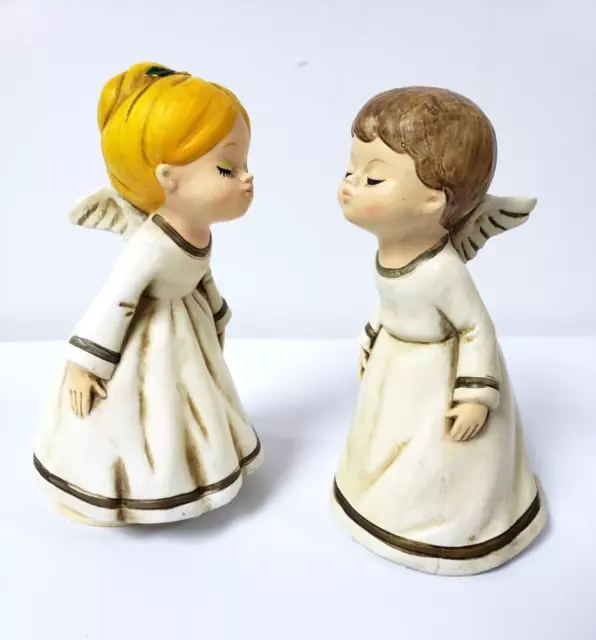 2 Vintage 1960 Musical Kissing Boy And Girl Angels Made In Japan 7in