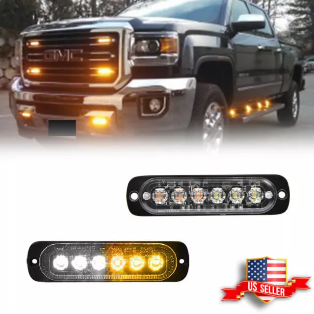 2PCS White Amber LED Strobe Warning Light Flashers For Truck Trailer Pick-up SUV