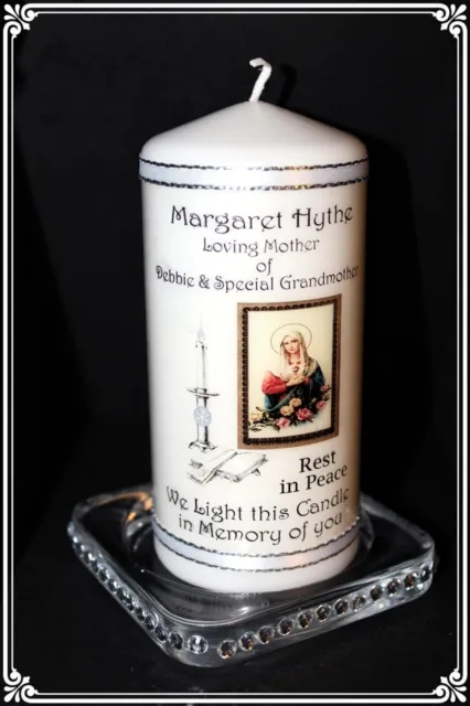 Memorial Mass Candle Catholic Personalised for Funeral  by Cellini Candles