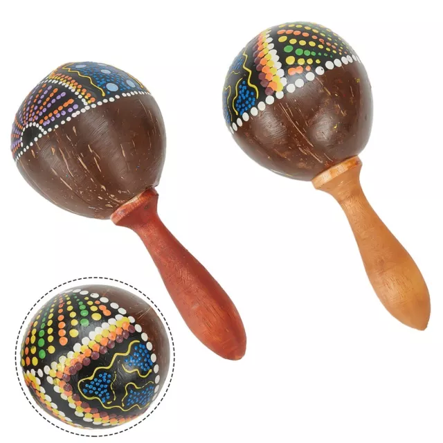 1 Pair Wooden Maracas Coconut Shell Hand Shakers Percussion Musical Instrument 3