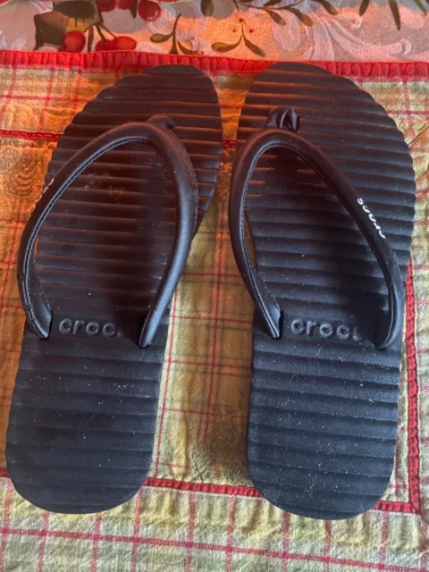 Crocs Flip Flop Womens Size 6 Shoes Toe Thong Black Rubber Slip On Sandals