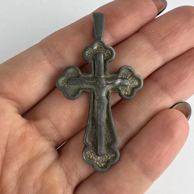 Antique Christian Religion Big Metal Pendant Cross Crucifix Jesus from Ukraine