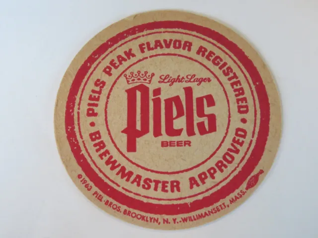 Vintage Beer Pub Coaster ~ PIEL'S BROS Brewery Light Lager ~ Brooklyn, NEW YORK