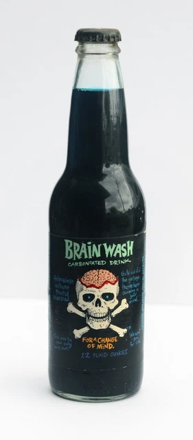 Vintage Skeleteens BRAIN WASH Full Glass Bottle 12 Fl. Oz. Blue NOS