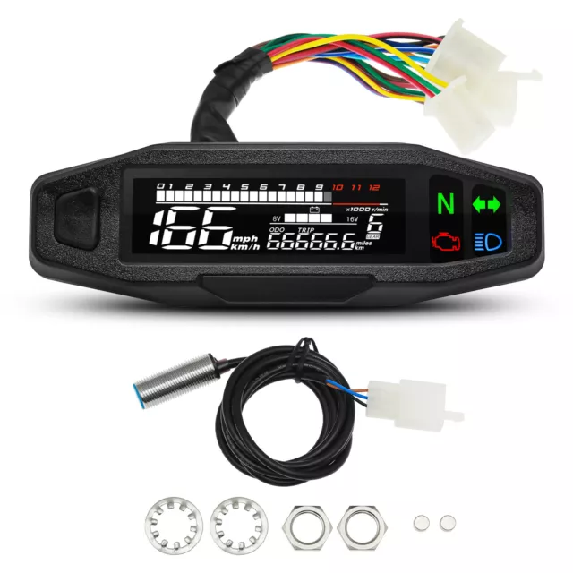 Gauge LCD Digital Speedometer Odometer Tachometer LED W/ Bracket for Motorcycle