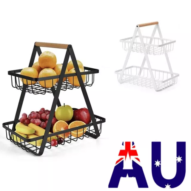 2 Tier Fruit Basket Bowl Kitchen Bread Vegetable Holder Rack Storage Stand AU