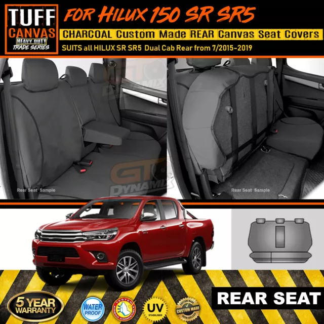 TUFF HD Canvas TRADE REAR Seat Covers for Hilux SR SR5 Dual Cab 7/2015-24 CHARC