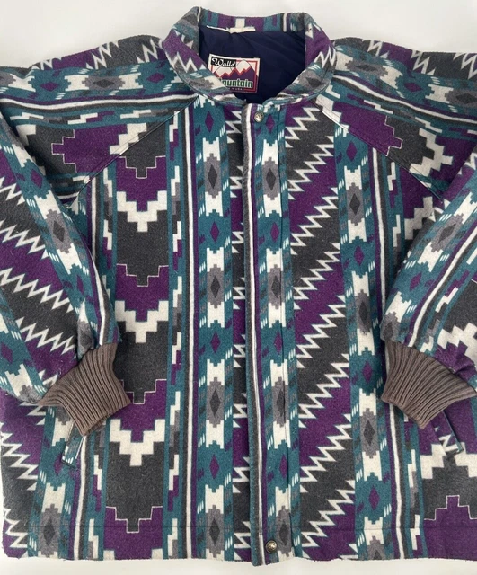 WALLS MOUNTAIN Vtg 1990s Wool Aztec Navajo Western Blanket Jacket Sz XL/XXL Rare