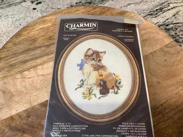 Vintage Charmin Crewel Kit  Cat & Mouse Sealed