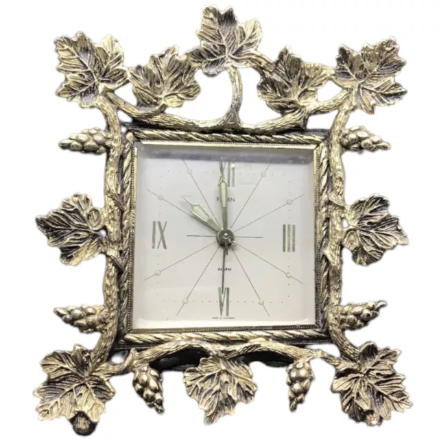 Vintage German Gold Gilt Ormolu Ornate Mantel Alarm Clock Florn Germany Rare