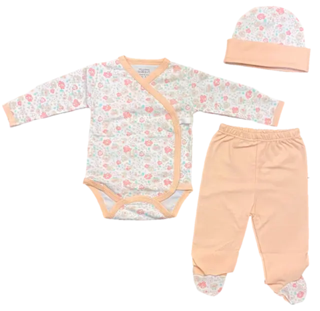 Baby  Bekleidungsset 3 tlg, Langarm Wickelbody, Mütze und Hose für Mädchen