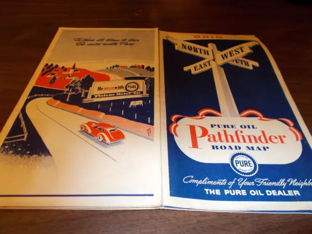 1940s Pure Oil Ohio Vintage Road Map / Nice Cover Art