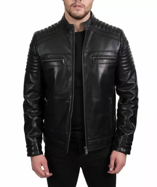 Jacket Leather Mens Vintage Men Motorcycle Coat Biker Size Bomber Suede Black 4