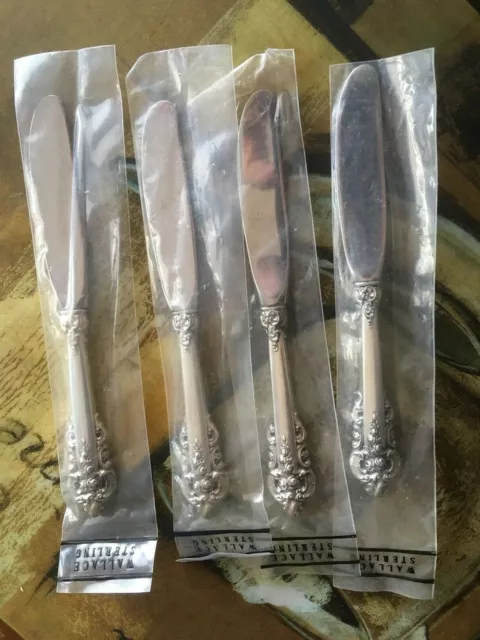 New Set Of 4 Wallace Grande Baroque Sterling Silver Butter Knives Knife Grand