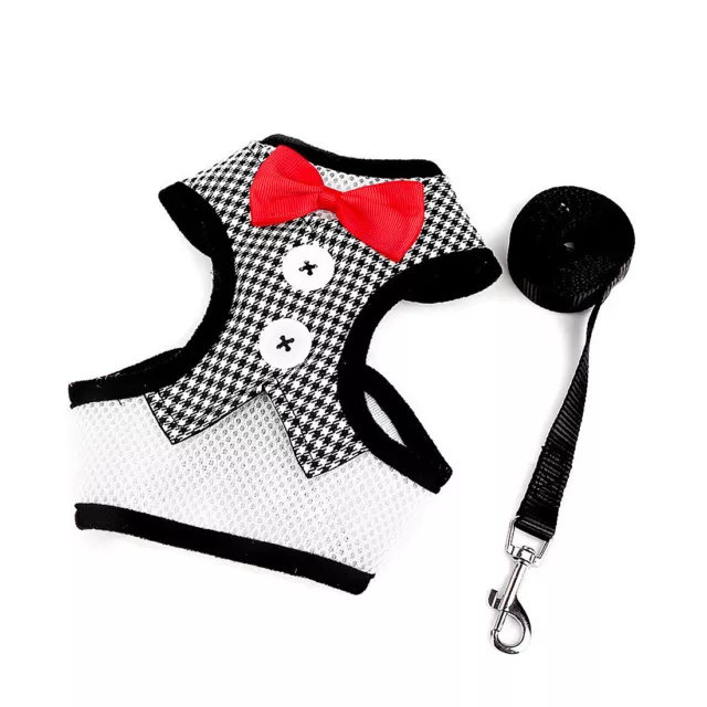 Adjustable Padded Small Dog Harness Dog Vest Bowtie Gentleman Suit Gray Grid M
