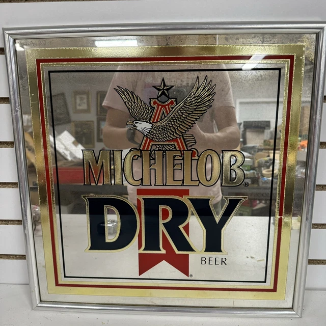 VTG 1982 Michelob Dry Beer Vintage Mirror Bar pub Sign Man Cave 19x19 BH