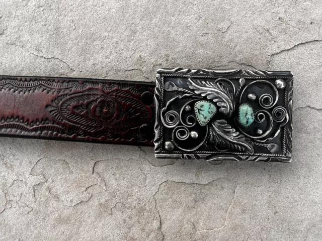 Antique OLD  Native American Indian Navajo Sterling  Belt And Buckle W Beads