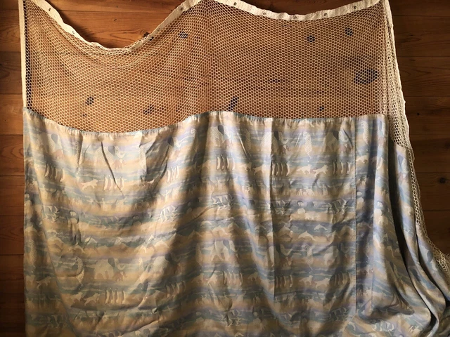 Curtain 80x220”Room Divider Medical Cubicle Spa Blue Tan Cream Animals Mesh Top