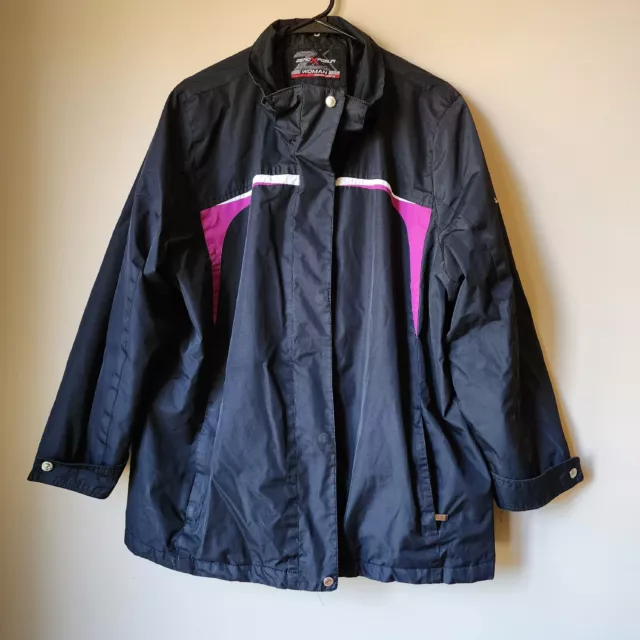 ZeroXposur Black Rain Jacket Womens Size 1X Double Zip & Snap Windbreaker