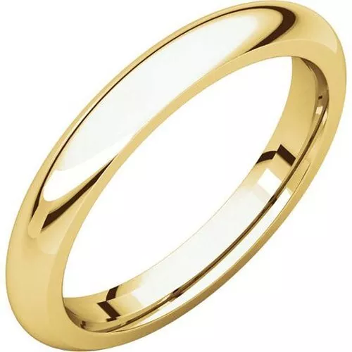 3mm 14K Solid Yellow Gold Dome Half Round Comfort Fit Wedding Band Ring Size 6.5