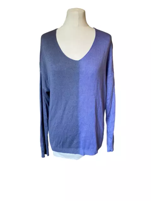 Made in Italy Top Lilac Blue Dip Dye Fine Knit Scoop Neck Size Oversize 14 16 18