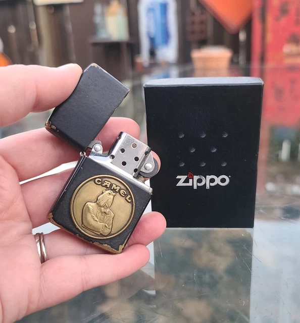 Vintage Camel Smoking Joe Zippo Medallion Logo with Box Black/Brass USA Made