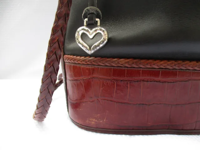 VTG Brighton Embossed Brown Leather Croc Shoulder Bucket Handbag Tote Purse Bag 2