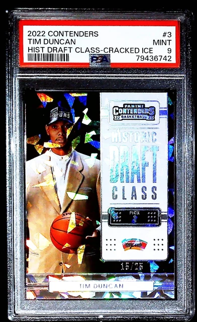 PSA 9 MINT 2022 Contenders Hist Draft Class Cracked Ice /25 Tim Duncan Spurs #3