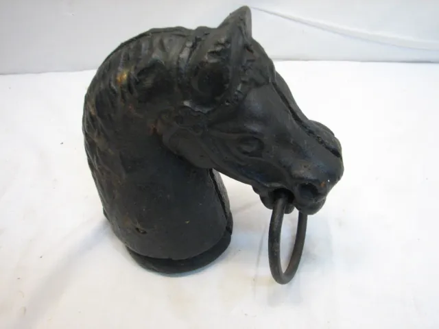 Vintage Cast Iron Horse Head Bust Hitching Post Pricked Ear Top Ring Equestiran