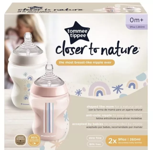 Tommee Tippee Closer To Nature Baby Bottles | 9oz, 2 Count/ **Free Shipping**