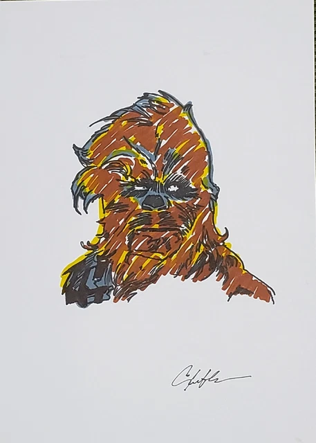 11¾ X 8¼ Chewbacca Sketch Drawn On A4 Glossy Card Paper Signed By Stuart Immonen