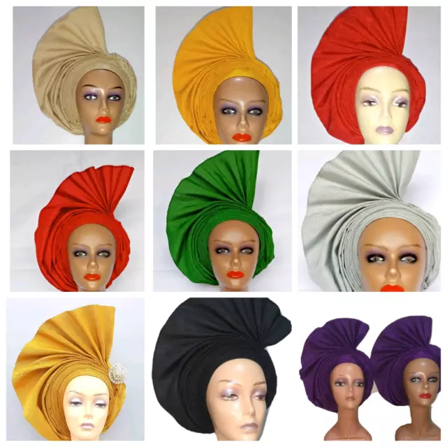 Elegant African Wedding Auto Gele Pleated Ready to Wear Aso Oke 1pcs