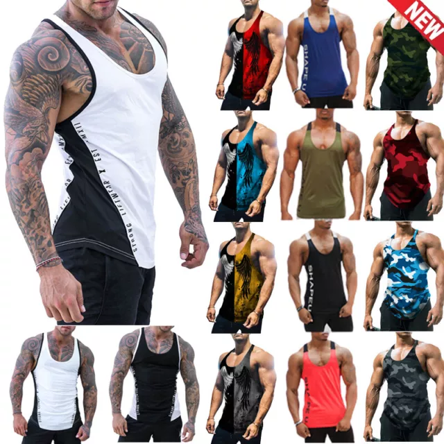 Herren Fitness Tank Top Muskelshirt Bodybuilding T-Shirt Top Sport Gym Unterhemd