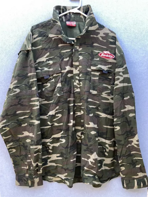 BERKLEY - Camouflage Long Sleeved Button Up Fishing Shirt - Size 3XL