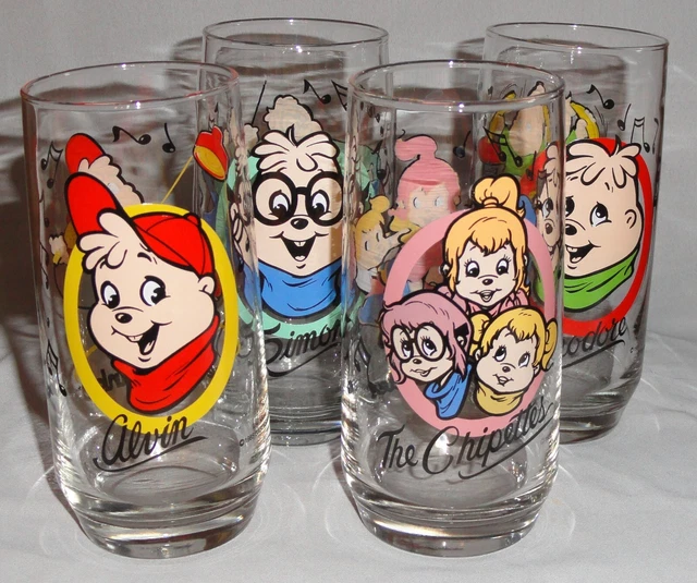 ALVIN & THE Chipmunks & Chipettes 1985 Hardees 4 Drinking Glasses
