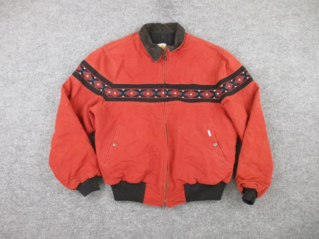 Vintage Carhartt Jacket Adult M Rust Red Aztec Southwest Work Canvas Lined Mens