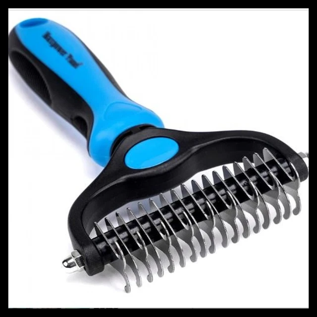 Pet Grooming Brush Double Sided Shedding And Dematting Undercoat Rake Comb For D