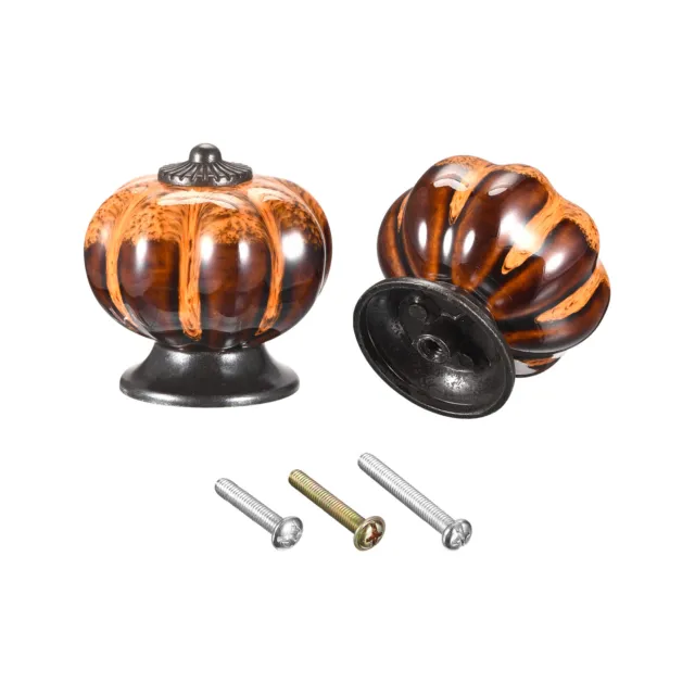 Ceramic Drawer Knobs 2Pcs Pumpkin Handles Pulls 40mm Dia. W Screws Stripe Orange