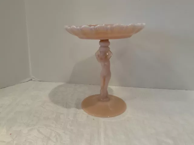 Cambridge Crown Tuscan Pink Milk Opalescent Glass Compote Nude Stem Vintage glue