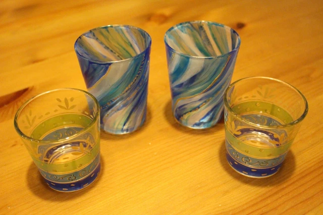 Lot De 4 Photophores En Verre Forme Tulipe - Bord Incurvé, Transparent, Laqué Rose à L'intérieur - 6,3 X 4,5 Cm - 2