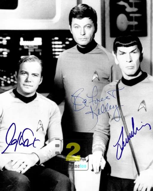 William Shatner - Leonard Nimoy- DeForest Kelley Signed 8"x10" B&W PHOTO.REPRINT