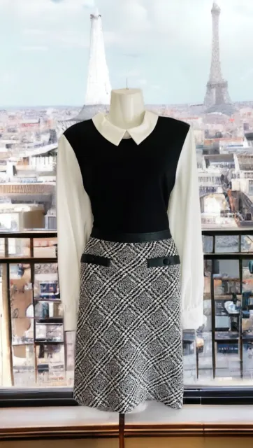 KARL LAGERFELD Dress Black White Collar Pearl Accenting Boucle Peter-pan Sz  12