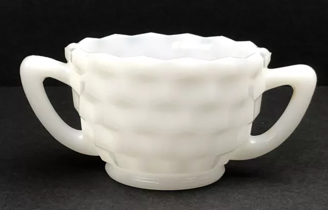 Mid-century Modern Jeanette Glass White Milk Glass  Cubed Open Sugar Bowl