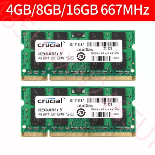 8GB 2x 4GB 2GB PC2-5300S DDR2 667MHz 200Pin SODIMM Laptop RAM For Crucial Lot UK