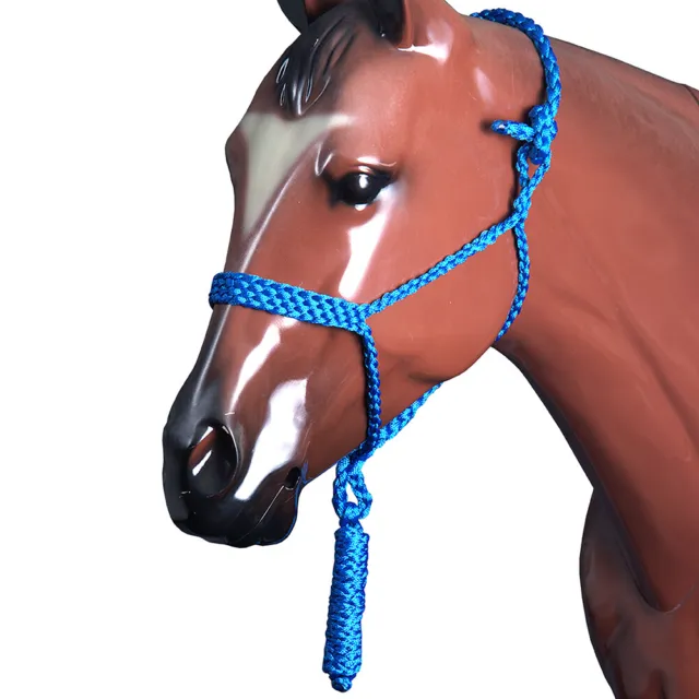 18CE Classic Equine Braided Strong Uv Protect Horse Rope Halter W/ 8' Lead Blue