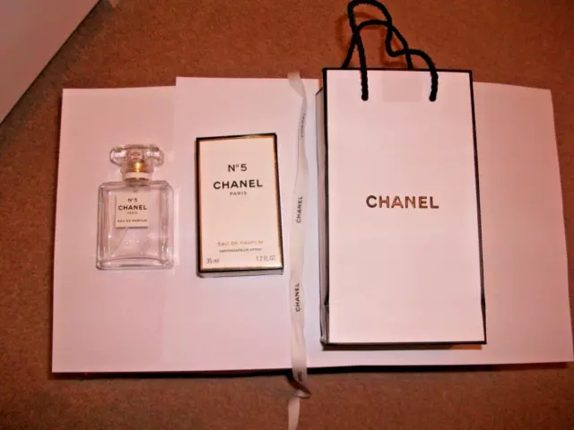 CHANEL No 5 EAU DE PARFUM 35ml EMPTY BOTTLE & BOX + Bag + Ribbon