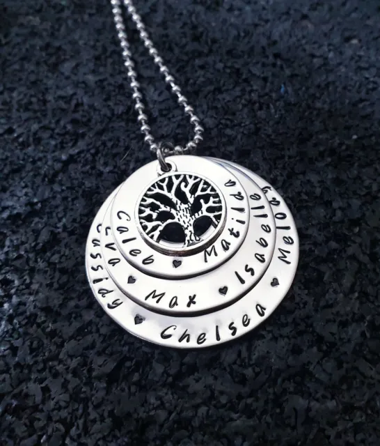 hand stamped stainless steel 3 tier tree of life necklace Personalised Pendant